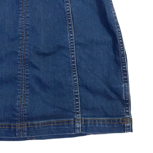 Free People Modern Femme Denim Stretch Mini Skirt Dark Blue Wash A-Line 2 FLAW - Picture 10 of 16
